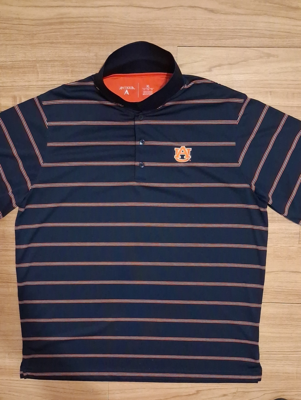 Antigua Navy and Orange Striped Auburn Polo